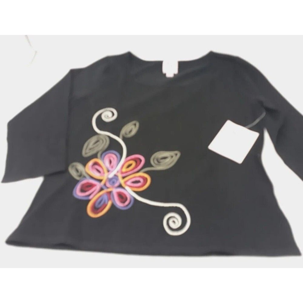 Vintage NWT Black Flower Top Sweater Stretch PINK POODLE Brand Size M Hong Kong